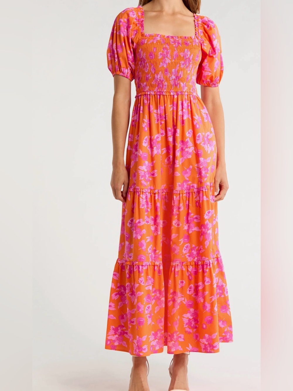 Sugarlips Orange Maxi Dress with Pink Floral Print